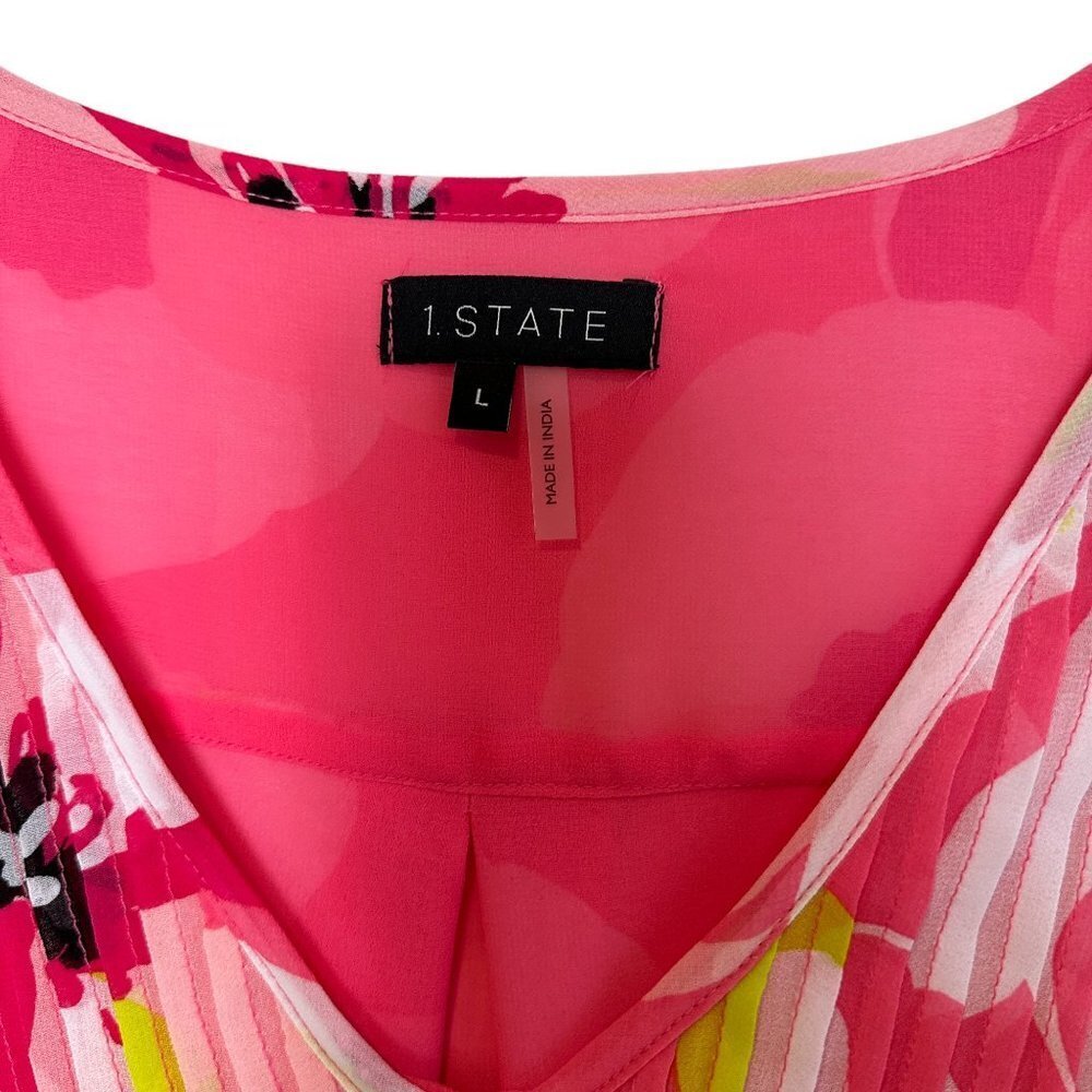 1. State Pink Multi-Color Floral V-Neck Pleated Blouse - Picture 4 of 6